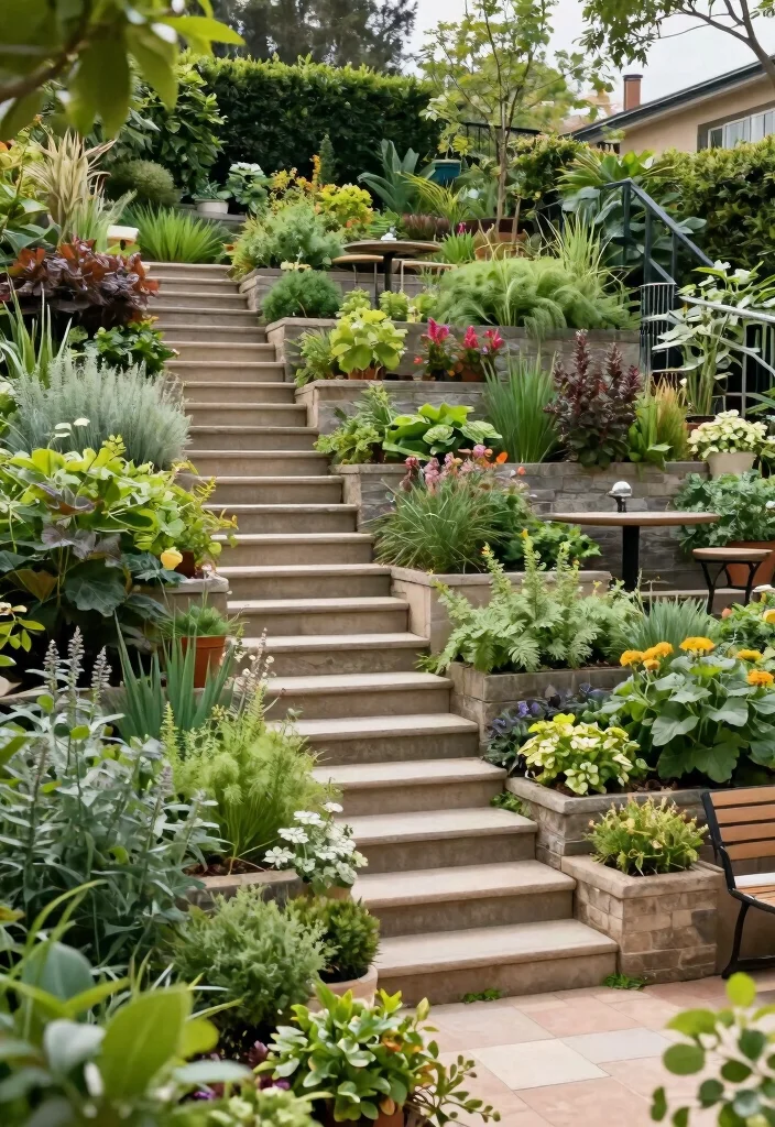 17 Back Door Steps to Patio Ideas With Seamless Flow - 13. Terraced Steps for Elevated Gardens 1