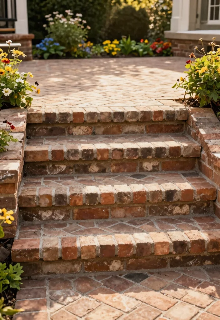 17 Back Door Steps to Patio Ideas With Seamless Flow - 4. Elegant Brick Steps 1