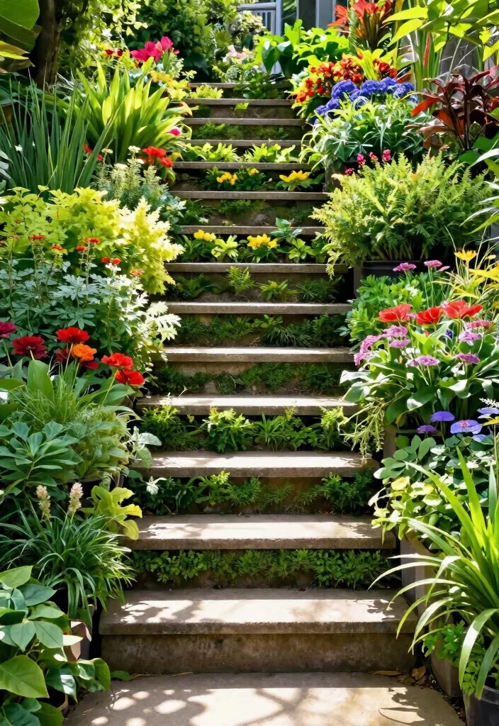 17 Back Door Steps to Patio Ideas With Seamless Flow - 8. Vertical Garden Steps 1