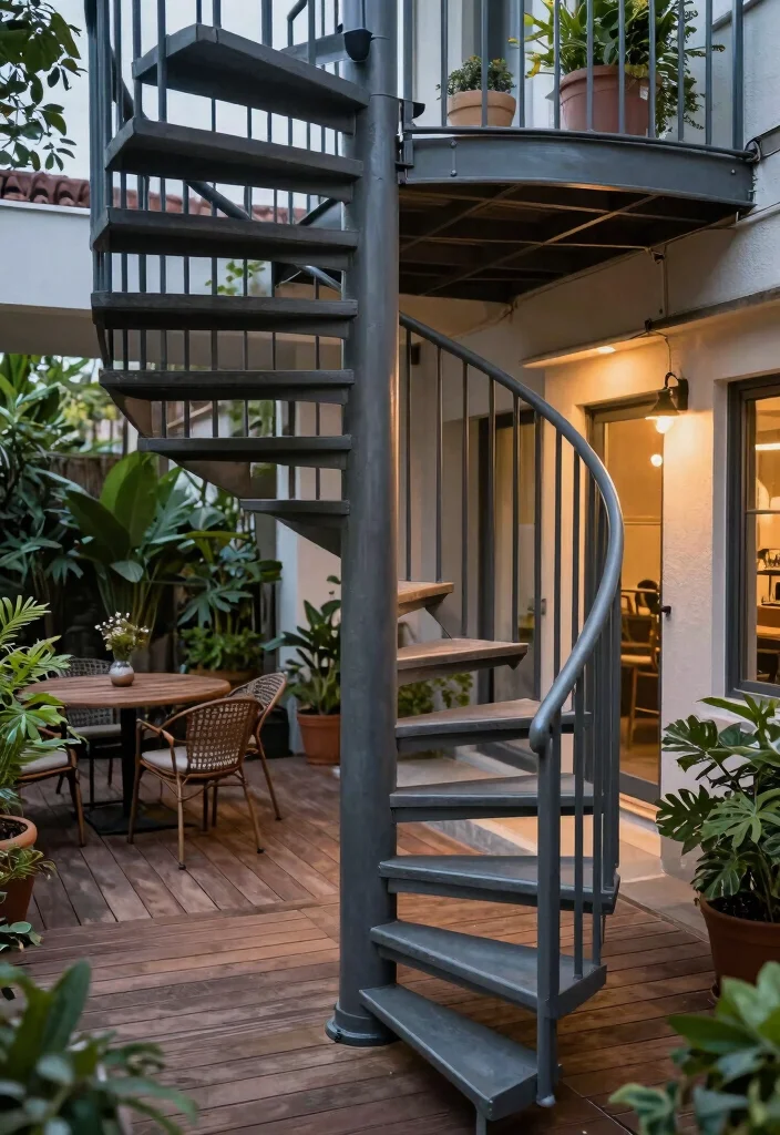 17 Back Door Steps to Patio Ideas With Seamless Flow - 9. Compact Spiral Steps 1