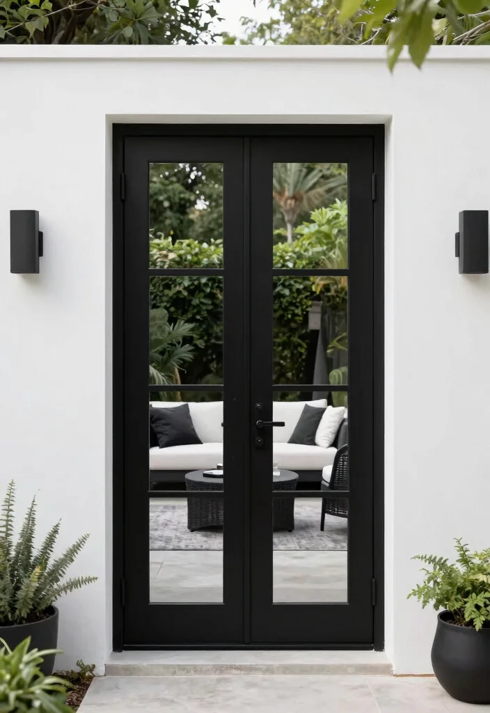 17 Black Patio Doors Ideas With Sleek Modern Edge - 10. Bold Black and White 1