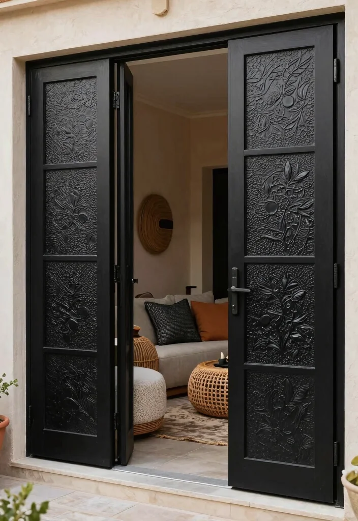 17 Black Patio Doors Ideas With Sleek Modern Edge - 13. Textured Finishes 1