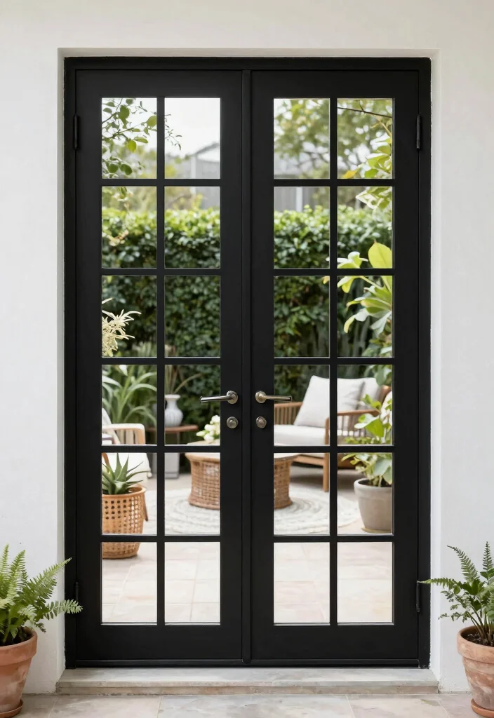 17 Black Patio Doors Ideas With Sleek Modern Edge - 14. Black Patio Doors with Grids 1