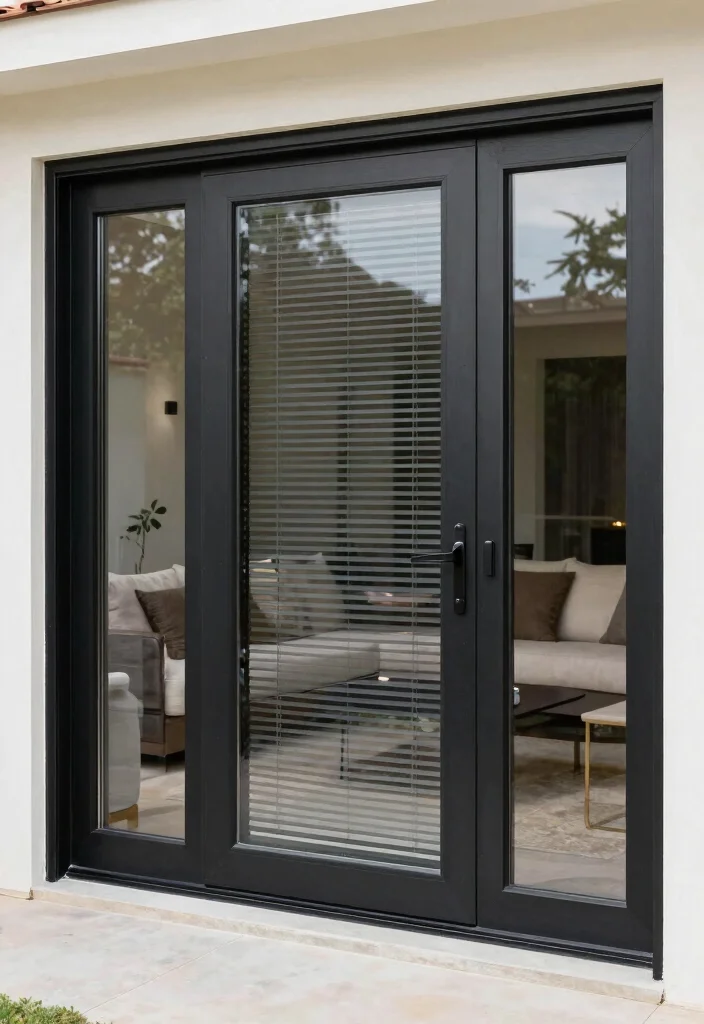 17 Black Patio Doors Ideas With Sleek Modern Edge - 15. Black Patio Doors with Integrated Blinds 1