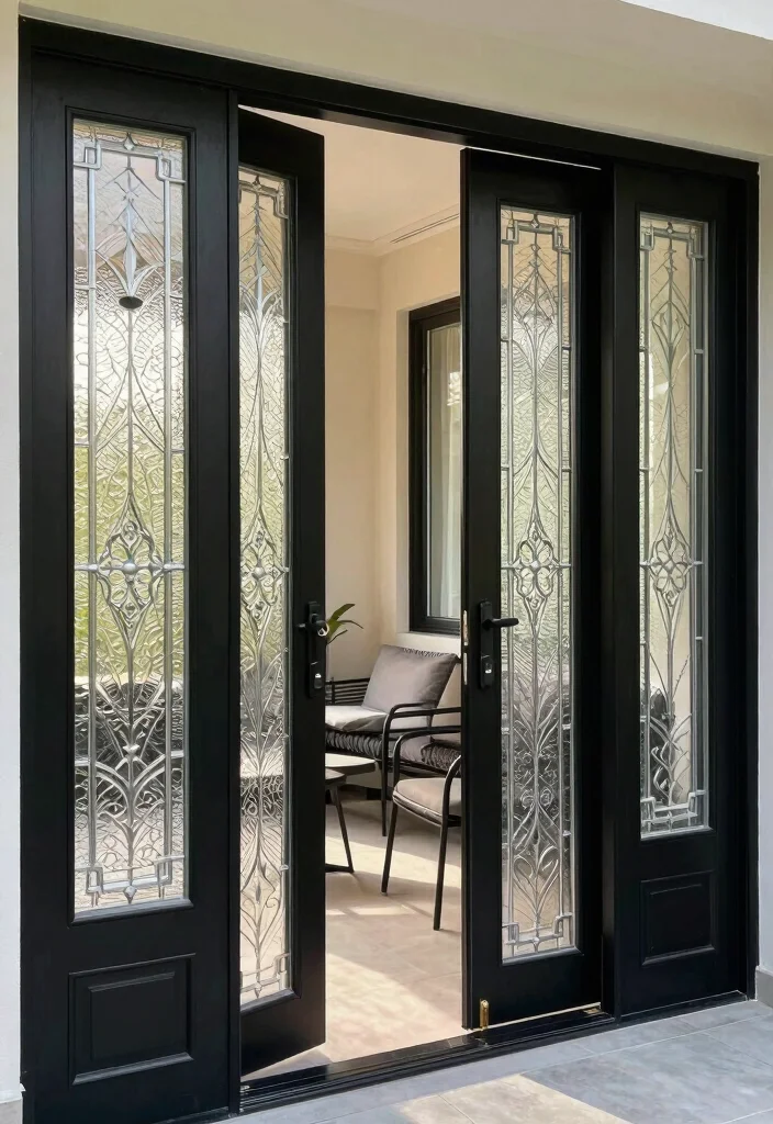 17 Black Patio Doors Ideas With Sleek Modern Edge - 17. Patterned Glass Options 1
