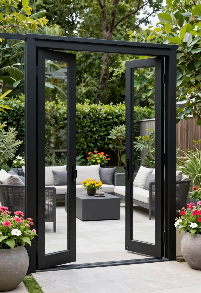 17 Black Patio Doors Ideas With Sleek Modern Edge - 6. Contemporary Pivot Doors 1
