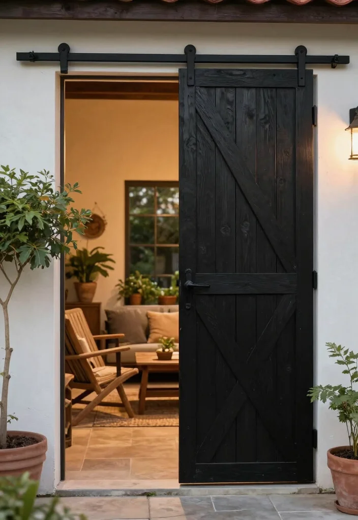 17 Black Patio Doors Ideas With Sleek Modern Edge - 7. Rustic Black Barn Doors 1
