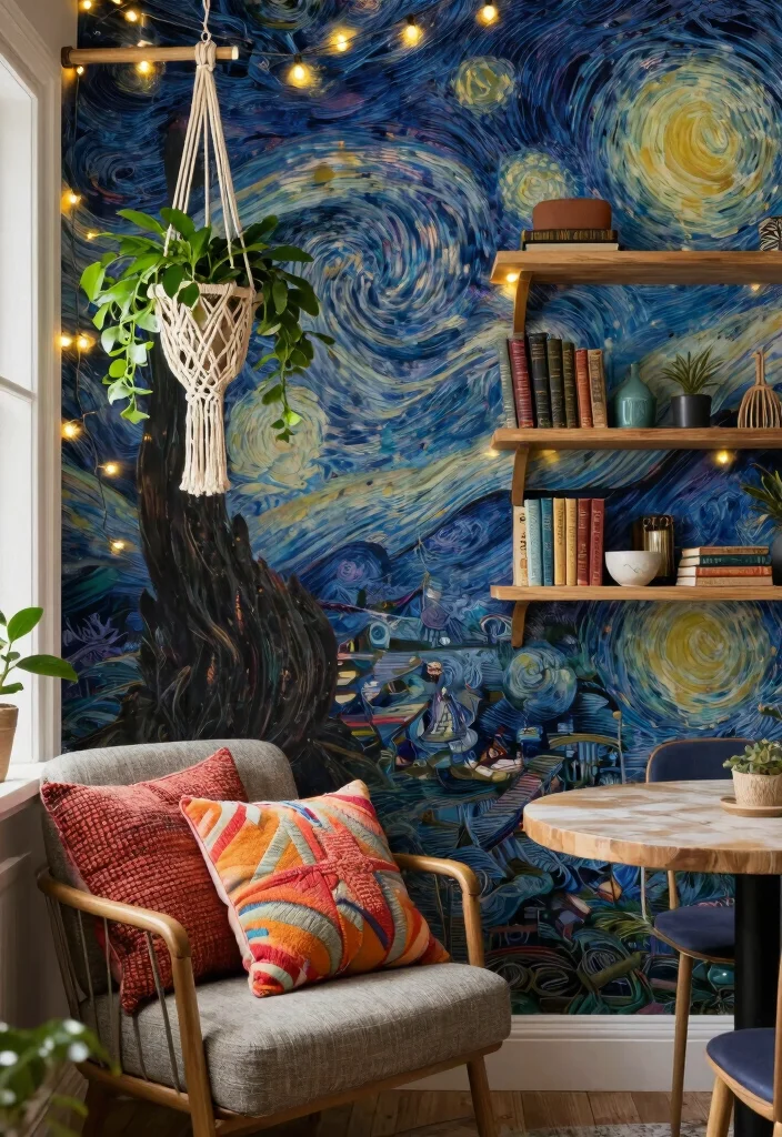 17 Cafe Terrace at Night Wallpaper Ideas With Cozy Glow - 2. Bohemian Bliss 1
