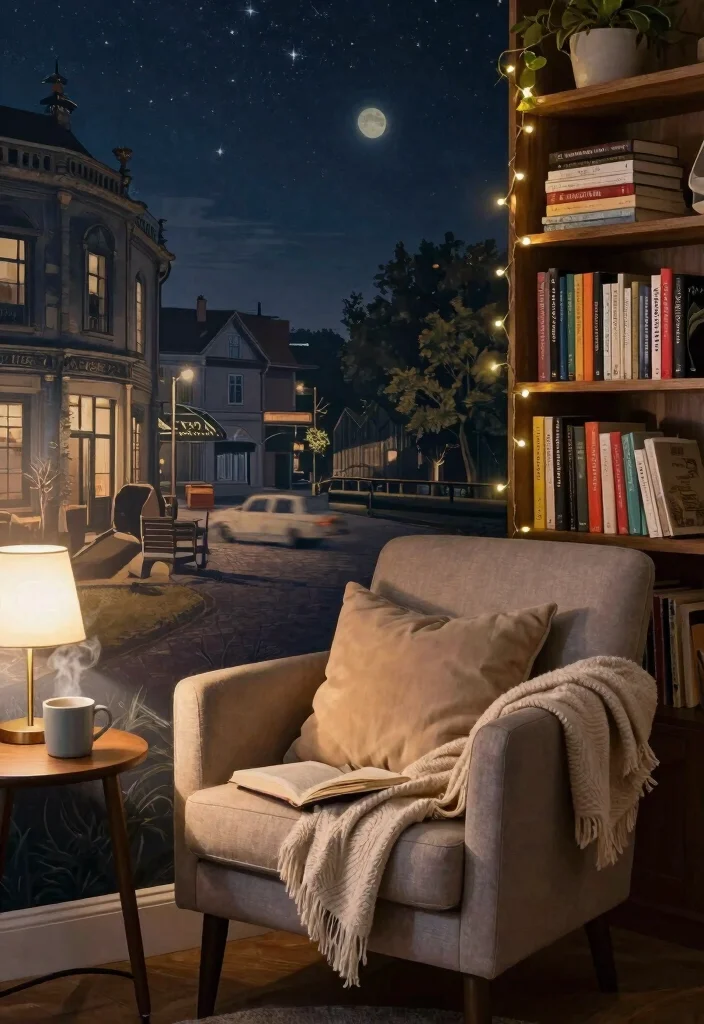 17 Cafe Terrace at Night Wallpaper Ideas With Cozy Glow - 7. Cozy Reading Nook 1