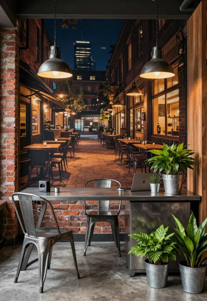 17 Cafe Terrace at Night Wallpaper Ideas With Cozy Glow - 9. Industrial Chic 1