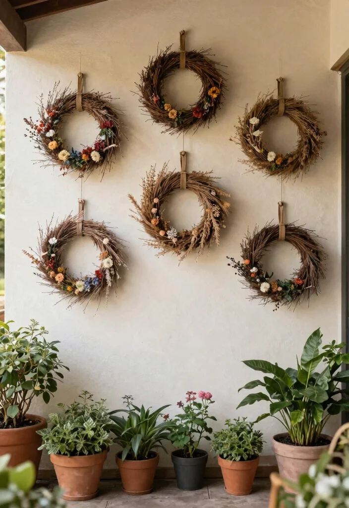 17 Patio Wall Decor Outdoor Ideas That Add Personality - 10. Rustic Wreaths 1