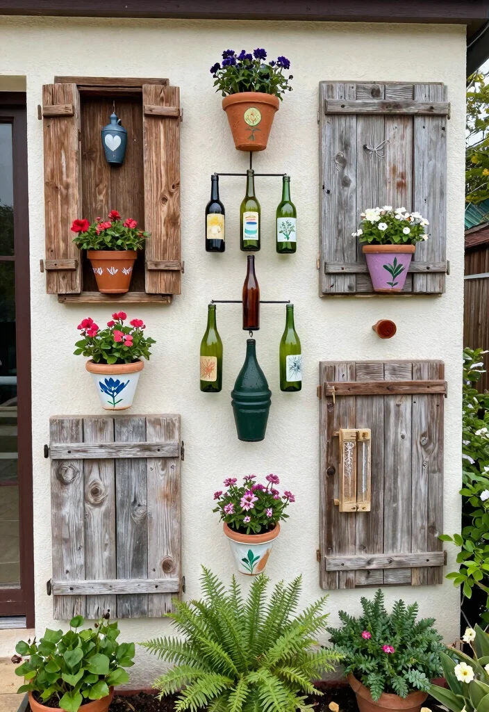 17 Patio Wall Decor Outdoor Ideas That Add Personality - 5. Recycled Materials Art 1