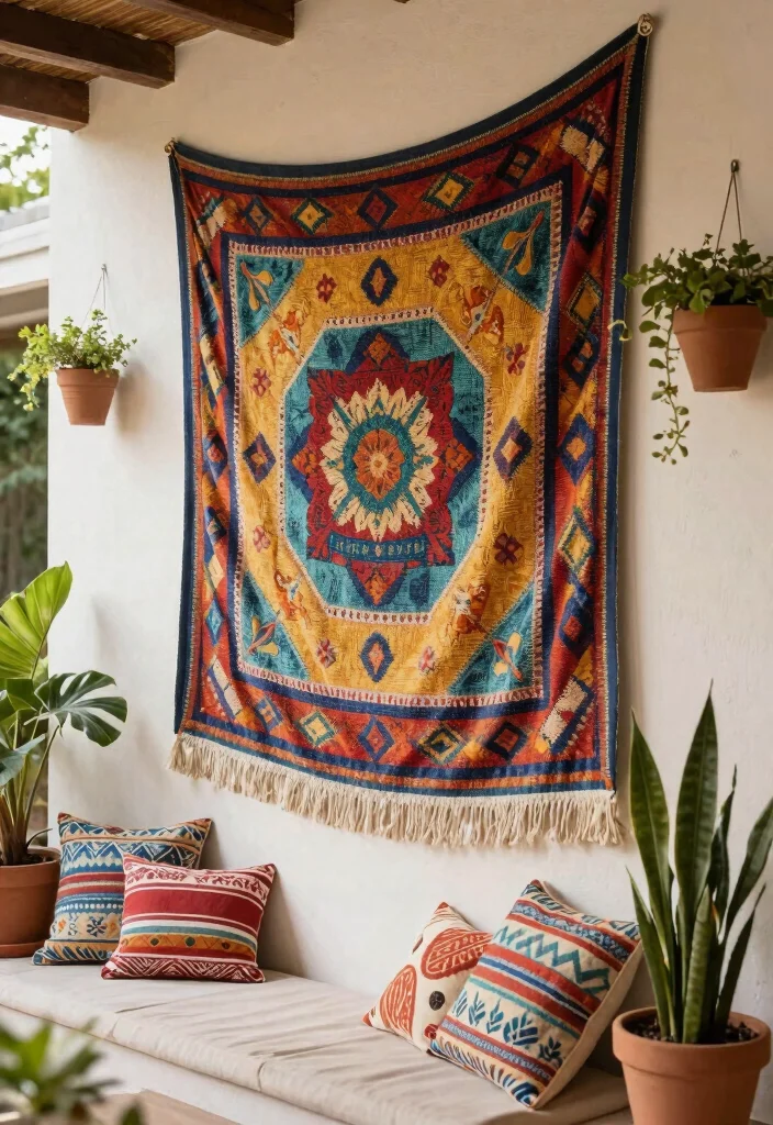17 Patio Wall Decor Outdoor Ideas That Add Personality - 7. Tapestry or Fabric Hangings 1