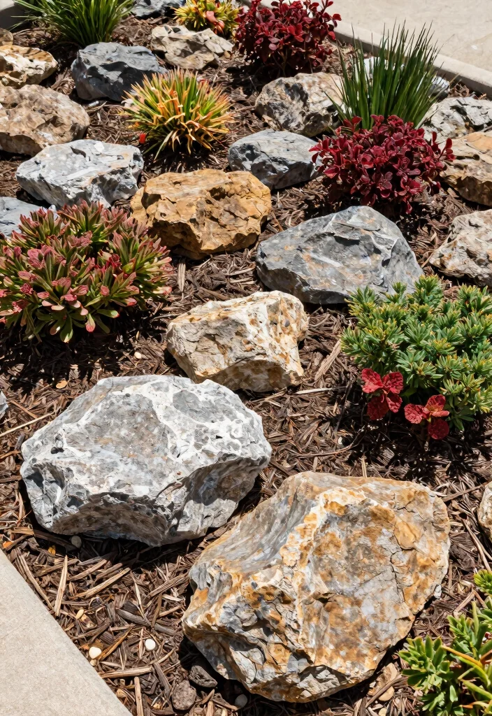 17 Rock Front Yard Landscaping Ideas With Bold Texture - 10. Rock Mulch for Low Maintenance 1