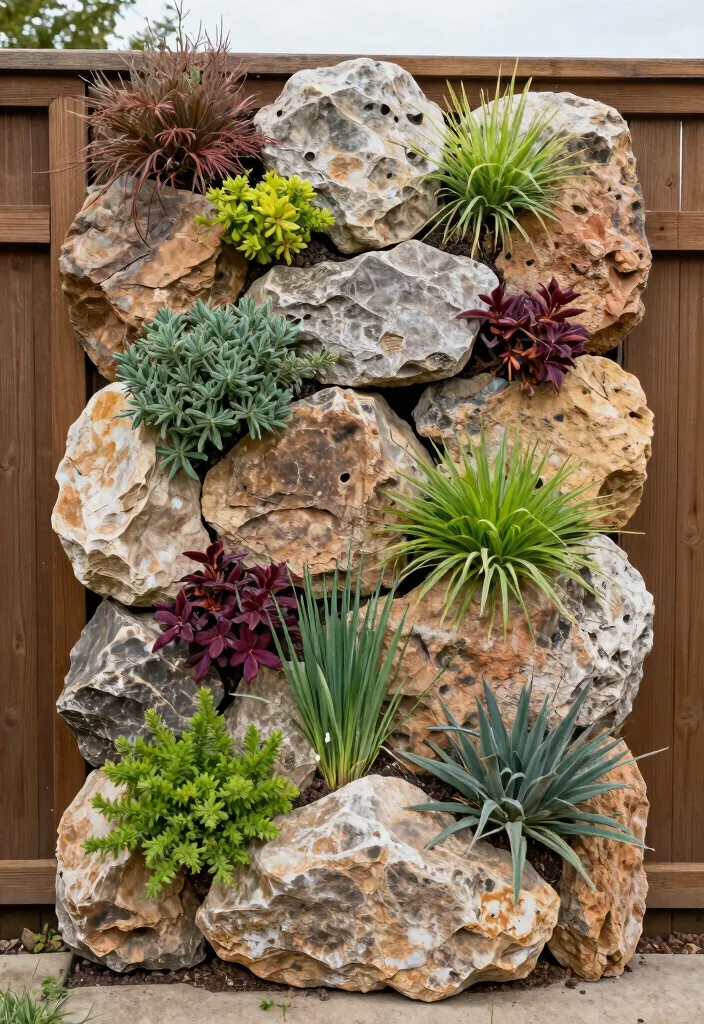 17 Rock Front Yard Landscaping Ideas With Bold Texture - 11. Vertical Rock Gardens 1