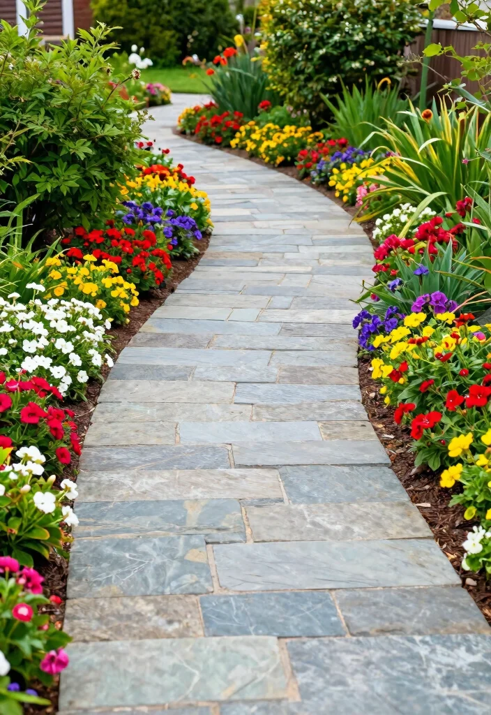 17 Rock Front Yard Landscaping Ideas With Bold Texture - 12. Stone Pathways with Plant Borders 1