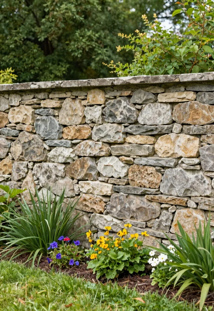 17 Rock Front Yard Landscaping Ideas With Bold Texture - 14. Natural Stone Walls 1