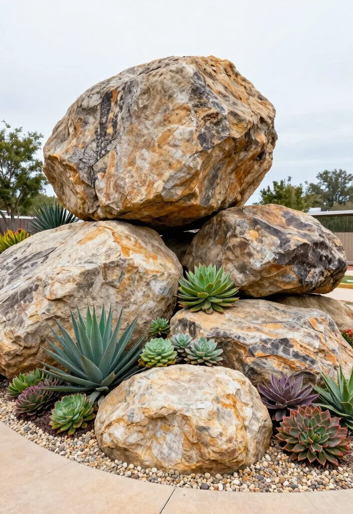 17 Rock Front Yard Landscaping Ideas With Bold Texture - 2. Bold Boulders for Drama 1
