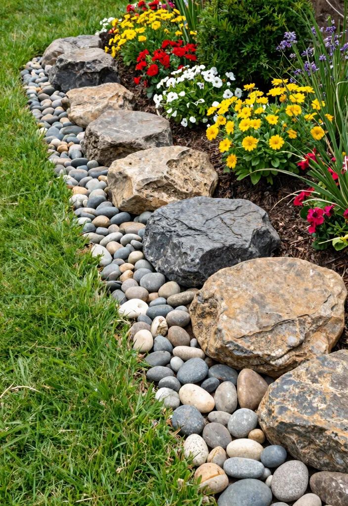 17 Rock Front Yard Landscaping Ideas With Bold Texture - 4. Rock Borders for Definition 1