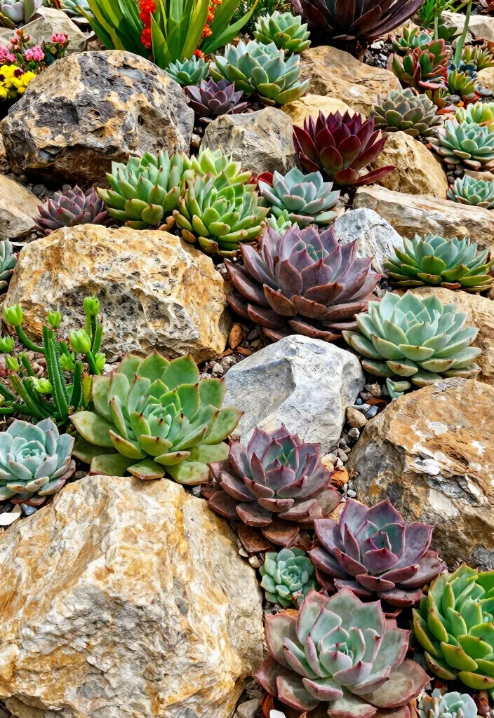 17 Rock Front Yard Landscaping Ideas With Bold Texture - 5. Succulent Rock Garden 1