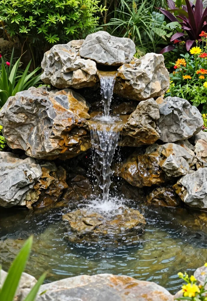 17 Rock Front Yard Landscaping Ideas With Bold Texture - 7. Rock Fountains for Serenity and Sound 1