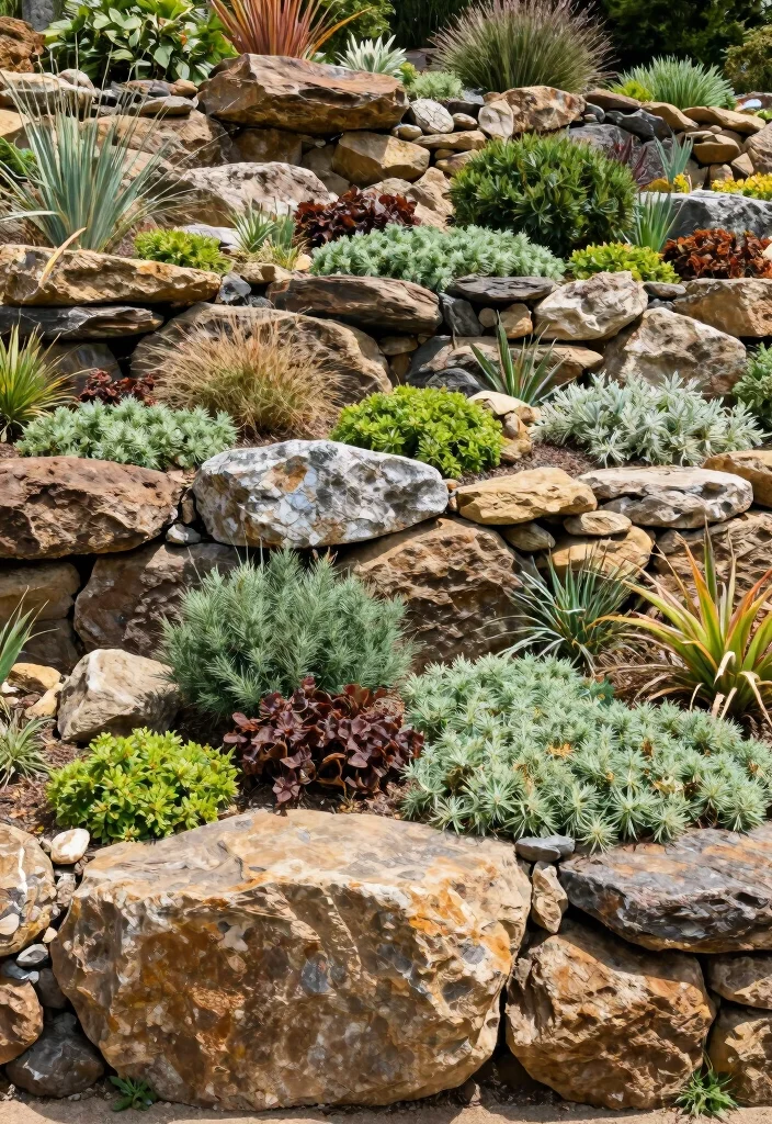 17 Rock Front Yard Landscaping Ideas With Bold Texture - 8. Layered Rock Gardens 1