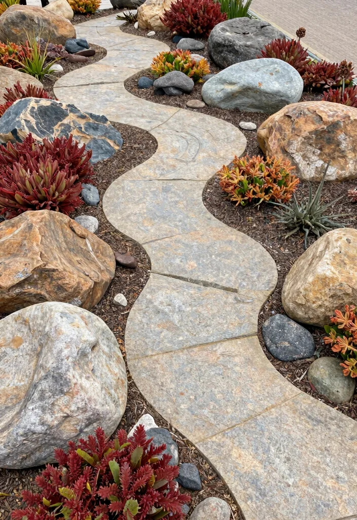 17 Rock Front Yard Landscaping Ideas With Bold Texture - 9. Artistic Stone Arrangements 1