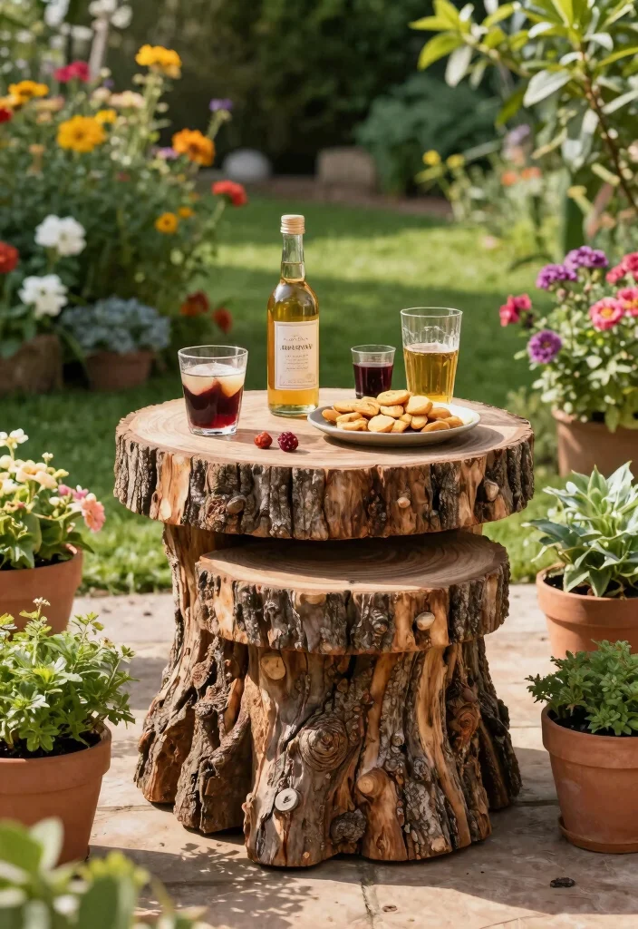 17 Tree Stump Planter Ideas With Natural Character - 11. Stump Nesting Table 1