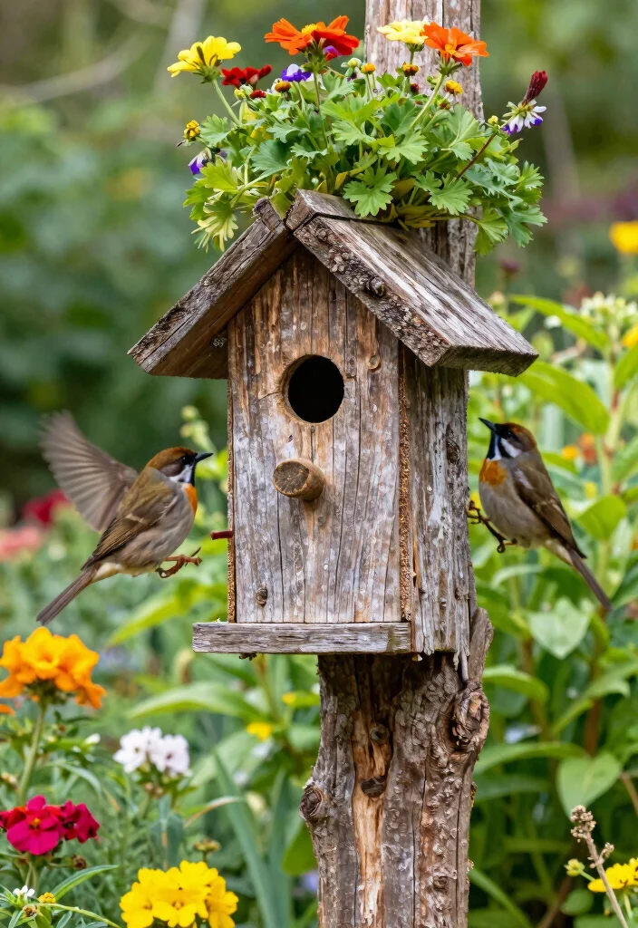 17 Tree Stump Planter Ideas With Natural Character - 14. Stump Birdhouse 1