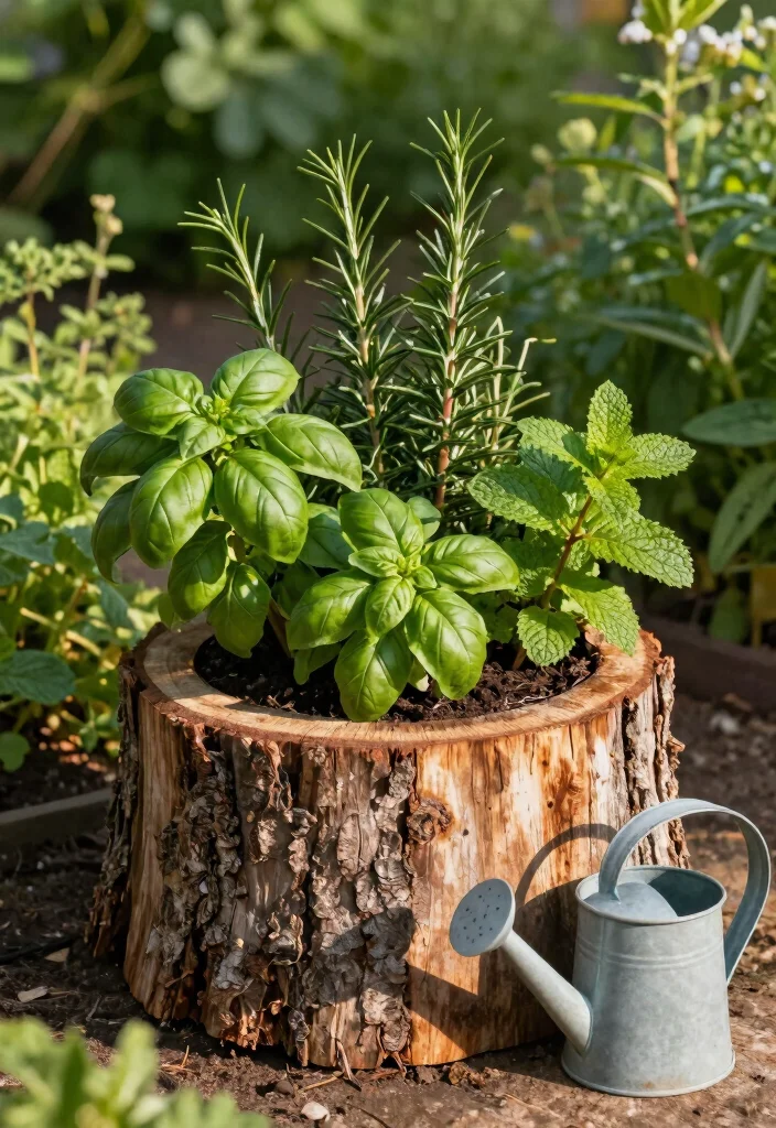 17 Tree Stump Planter Ideas With Natural Character - 2. Herb Planter Stump 1