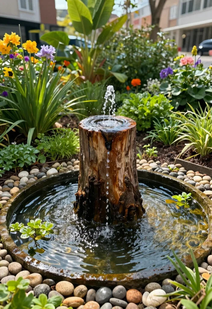 17 Tree Stump Planter Ideas With Natural Character - 5. Stump Water Fountain 1