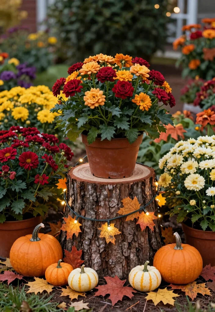 17 Tree Stump Planter Ideas With Natural Character - 8. Seasonal Decor with Stumps 1