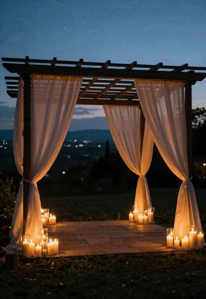 17 Wedding Pergola Decorations Ideas With Romantic Draping - 10. Romantic Candlelit Ambiance 1