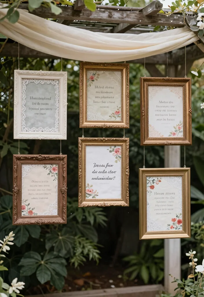 17 Wedding Pergola Decorations Ideas With Romantic Draping - 13. Vintage Frames 1