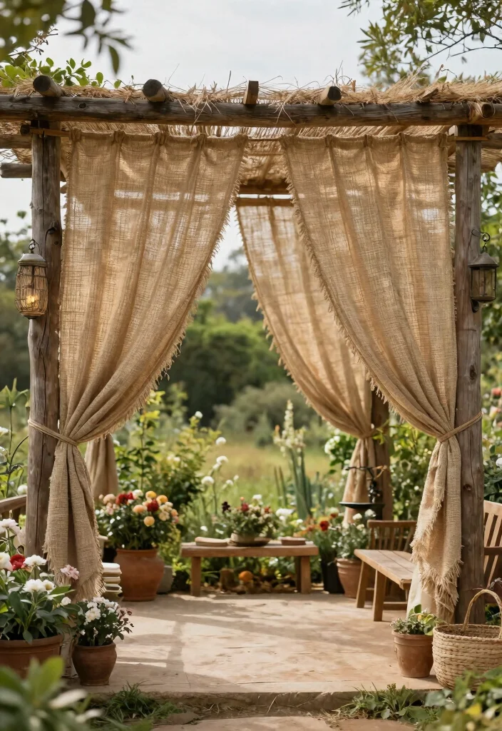 17 Wedding Pergola Decorations Ideas With Romantic Draping - 14. Earthy Textures 1