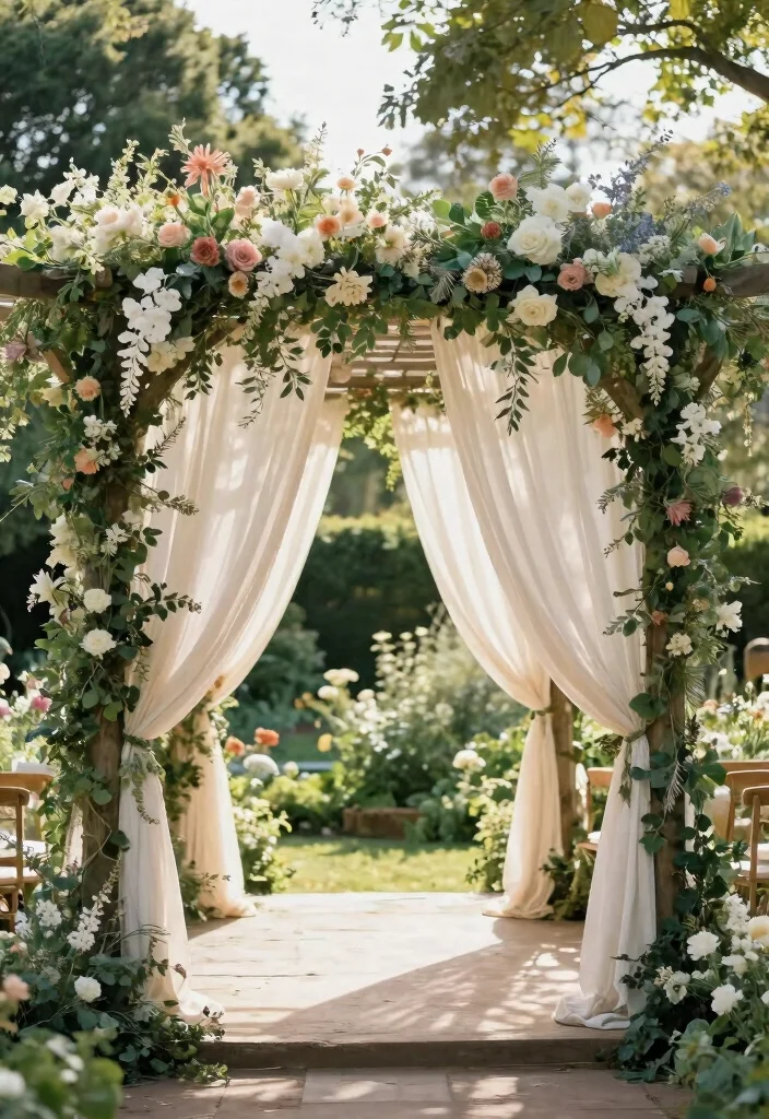 17 Wedding Pergola Decorations Ideas With Romantic Draping - 15. Romantic Archway 1