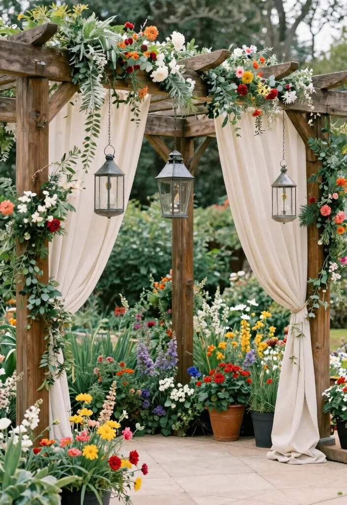 17 Wedding Pergola Decorations Ideas With Romantic Draping - 16. Mixed Media Creations 1