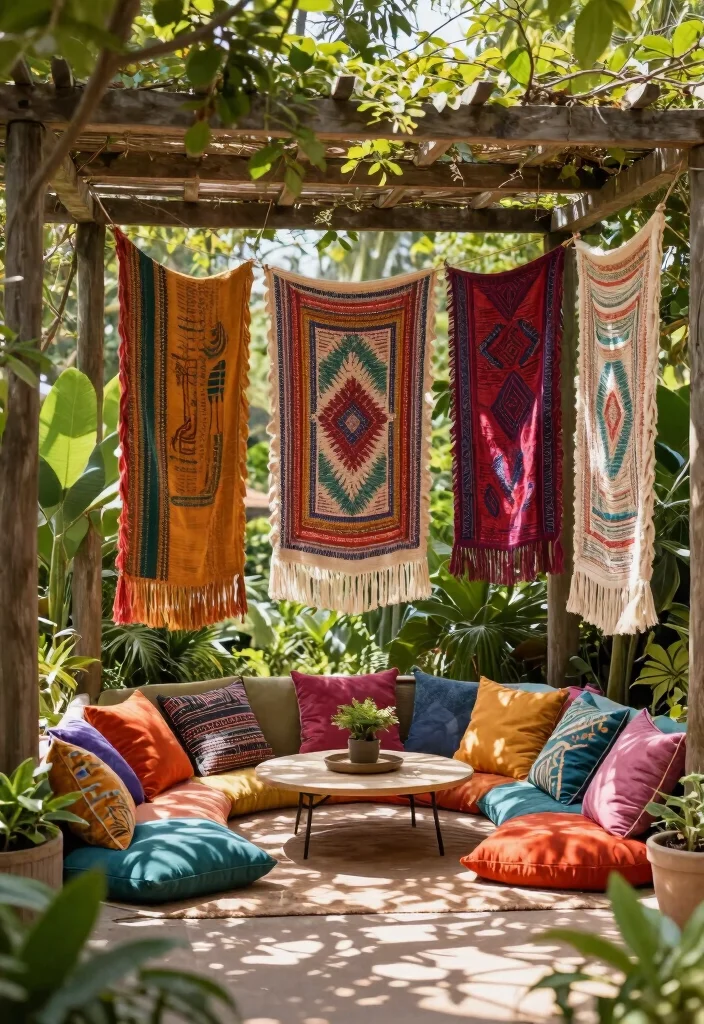 17 Wedding Pergola Decorations Ideas With Romantic Draping - 3. Bohemian Tapestry 1