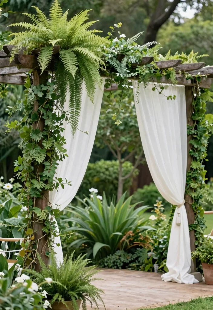 17 Wedding Pergola Decorations Ideas With Romantic Draping - 6. Rustic Greenery Accents 1