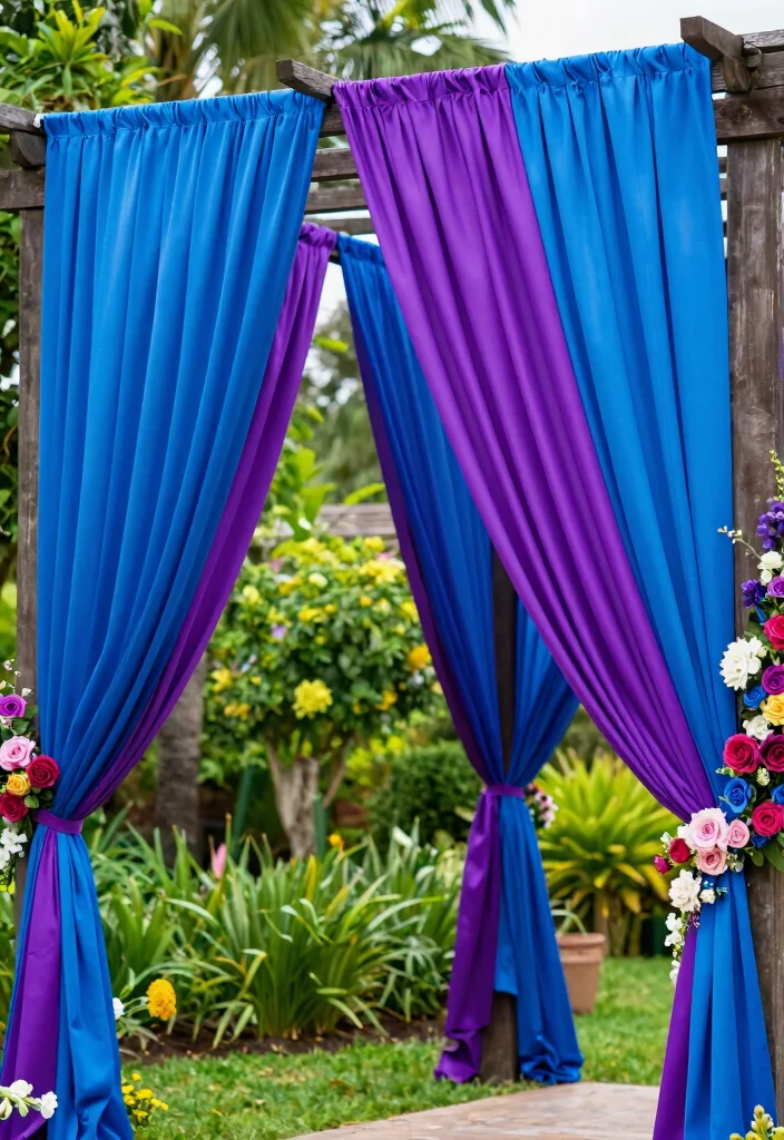 17 Wedding Pergola Decorations Ideas With Romantic Draping - 8. Bold Color Combinations 1