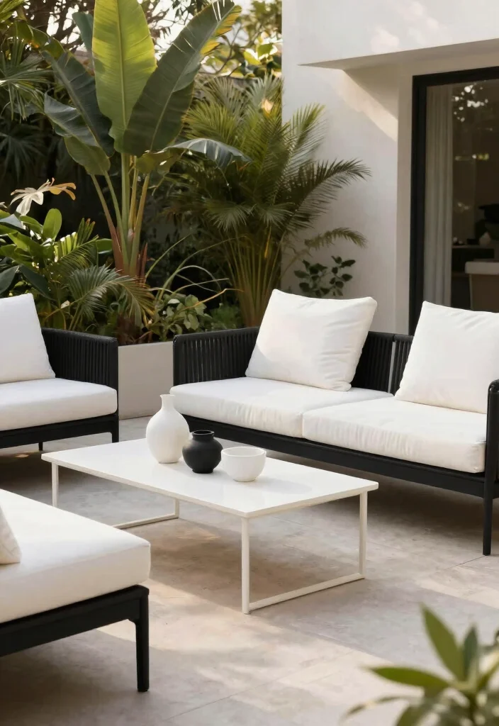 18 Black and White Patio Ideas With Bold Contrast - 1. Monochrome Outdoor Furniture 1