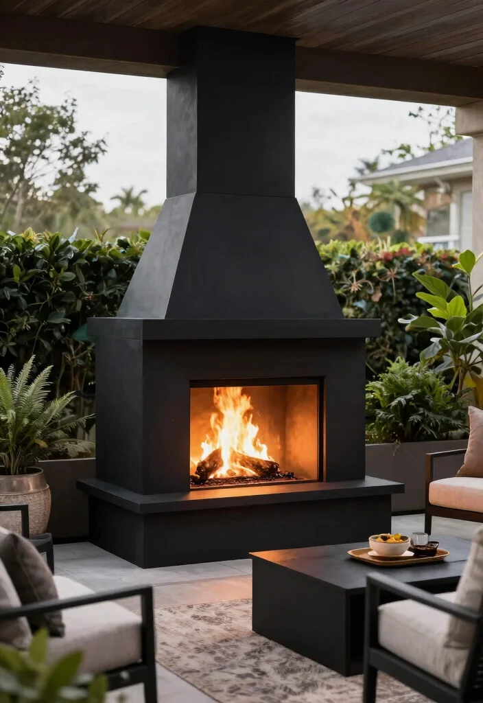 18 Black and White Patio Ideas With Bold Contrast - 12. Sleek Fireplaces and Heaters 1