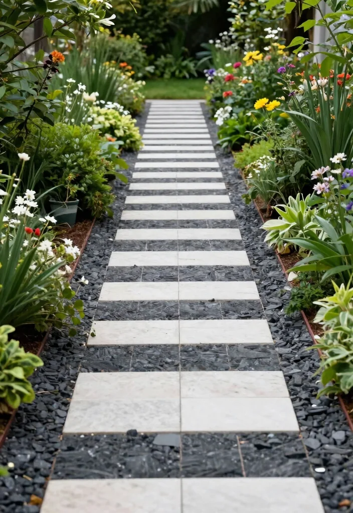 18 Black and White Patio Ideas With Bold Contrast - 15. Black and White Garden Pathways 1