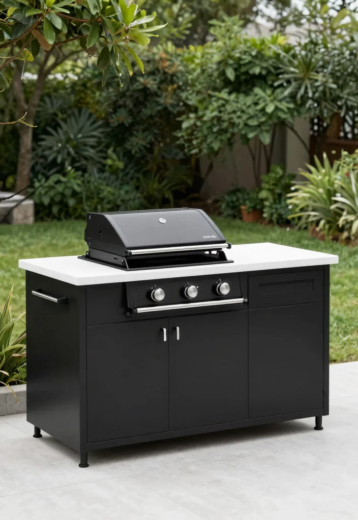 18 Black and White Patio Ideas With Bold Contrast - 18. Outdoor Cooking Stations 1