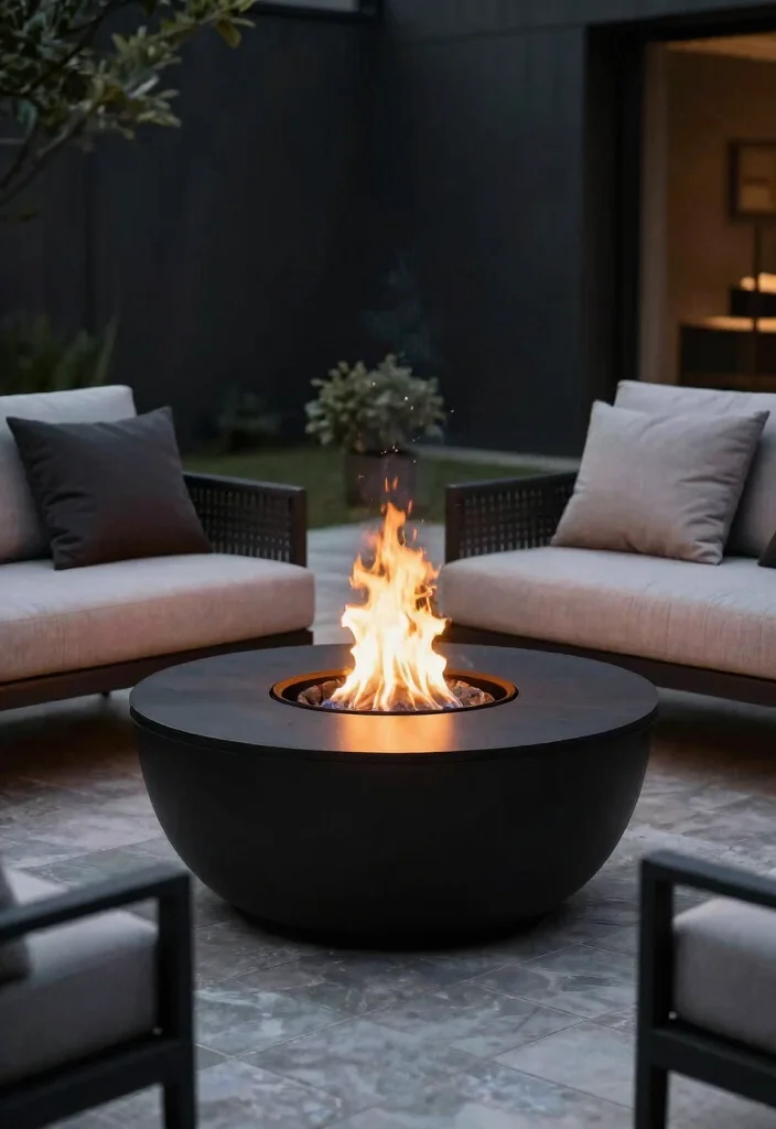 18 Black and White Patio Ideas With Bold Contrast - 9. Modern Fire Pit Designs 1