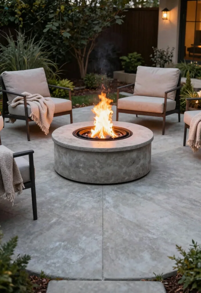 18 Concrete Slab Patio Ideas With Clean Contemporary Style - 10. Concrete Slab with Fire Pit 1