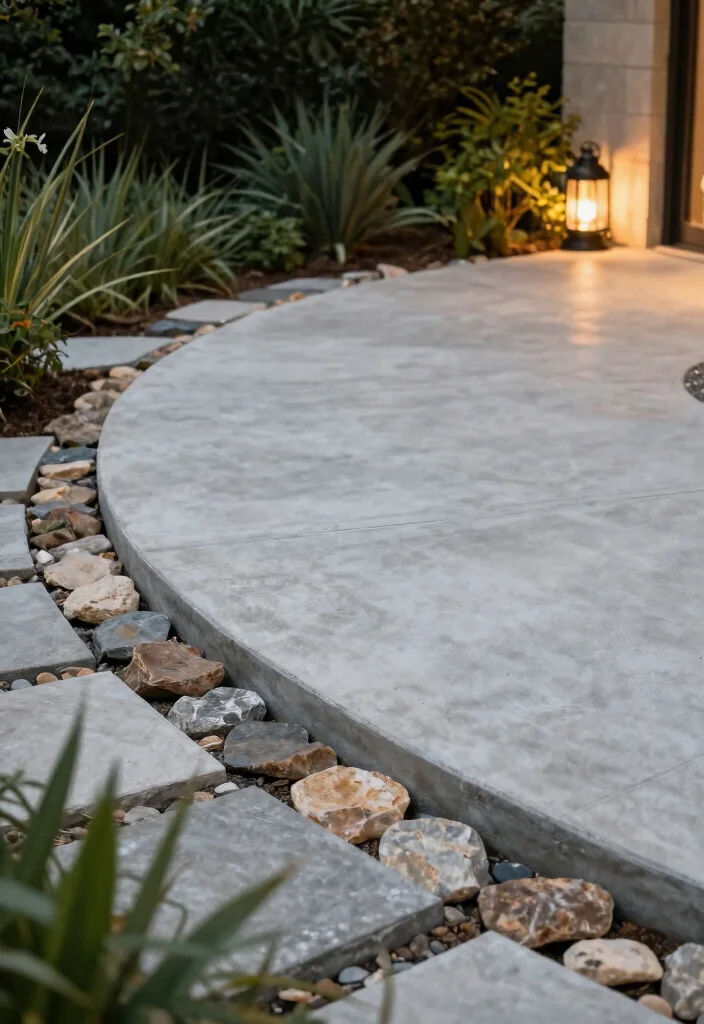 18 Concrete Slab Patio Ideas With Clean Contemporary Style - 13. Concrete with Natural Stone Edging 1