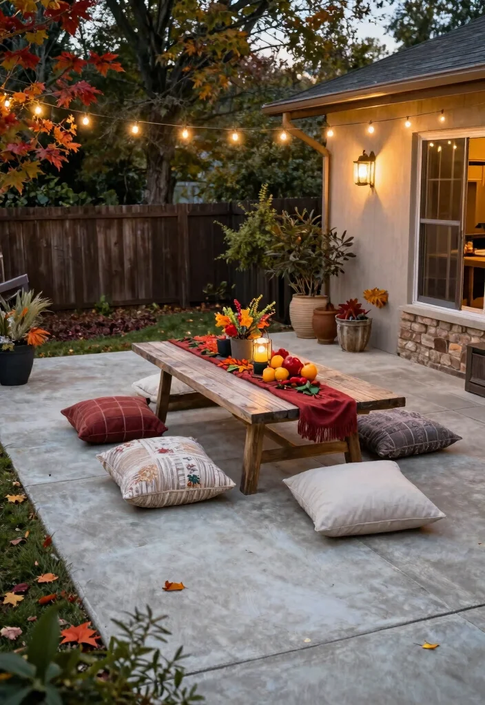 18 Concrete Slab Patio Ideas With Clean Contemporary Style - 18. Seasonal Decor for Concrete Patios 1