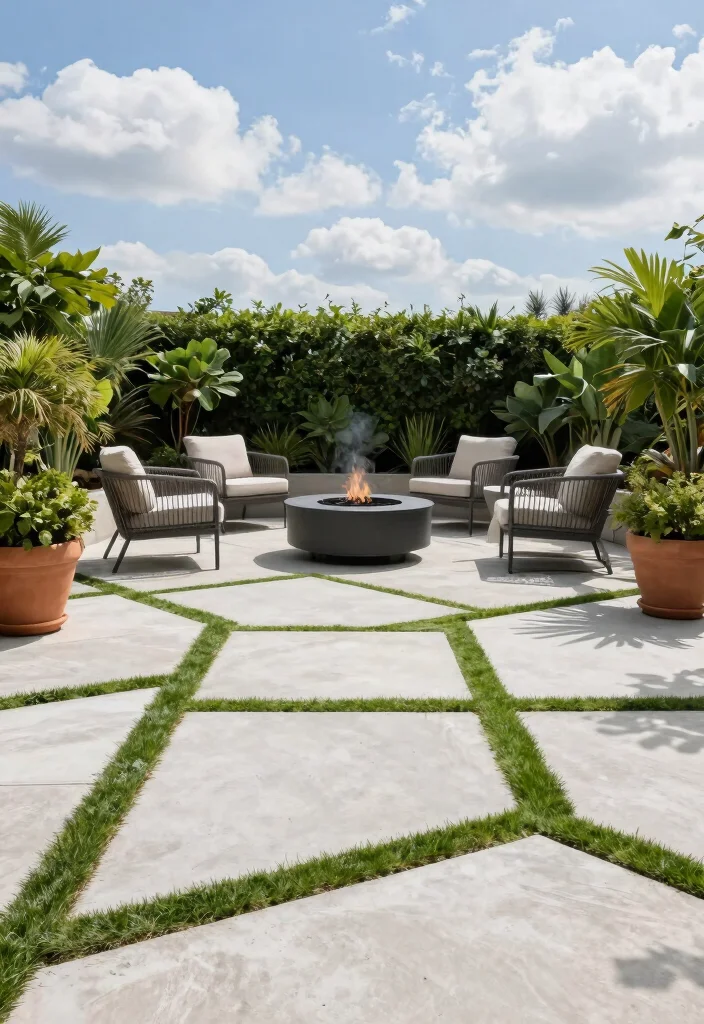 18 Concrete Slab Patio Ideas With Clean Contemporary Style - 2. Geometric Concrete Patterns 1