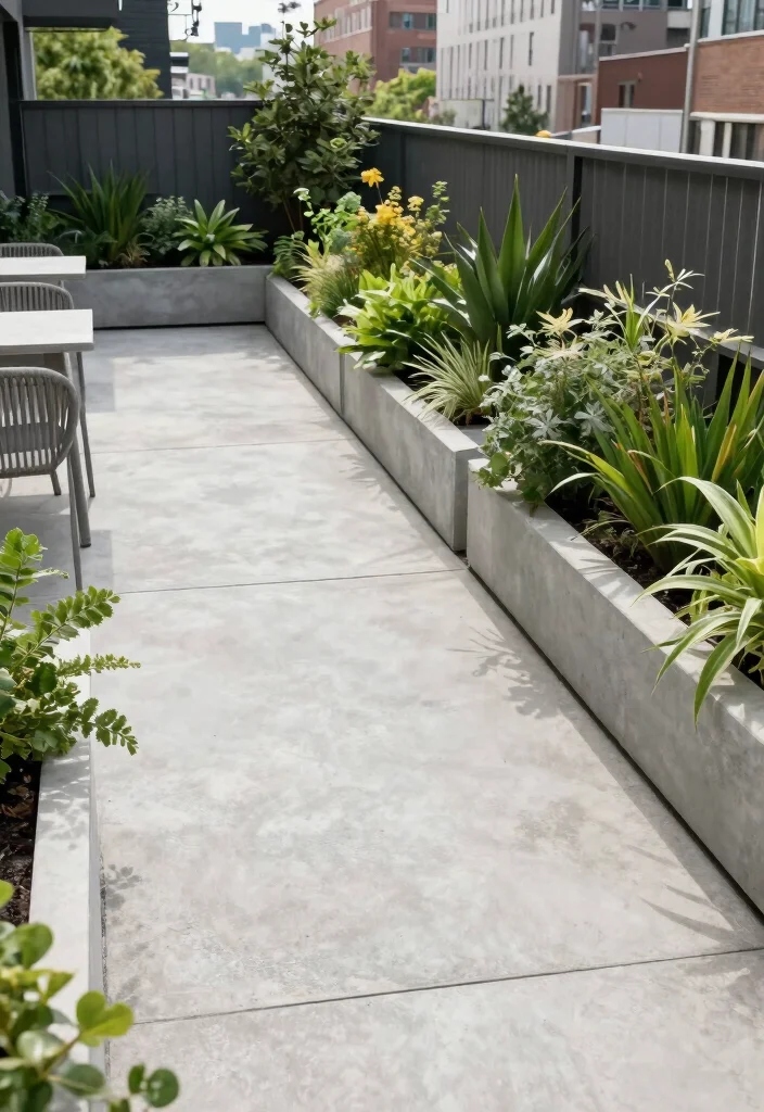 18 Concrete Slab Patio Ideas With Clean Contemporary Style - 3. Concrete Slab with Integrated Planters 1